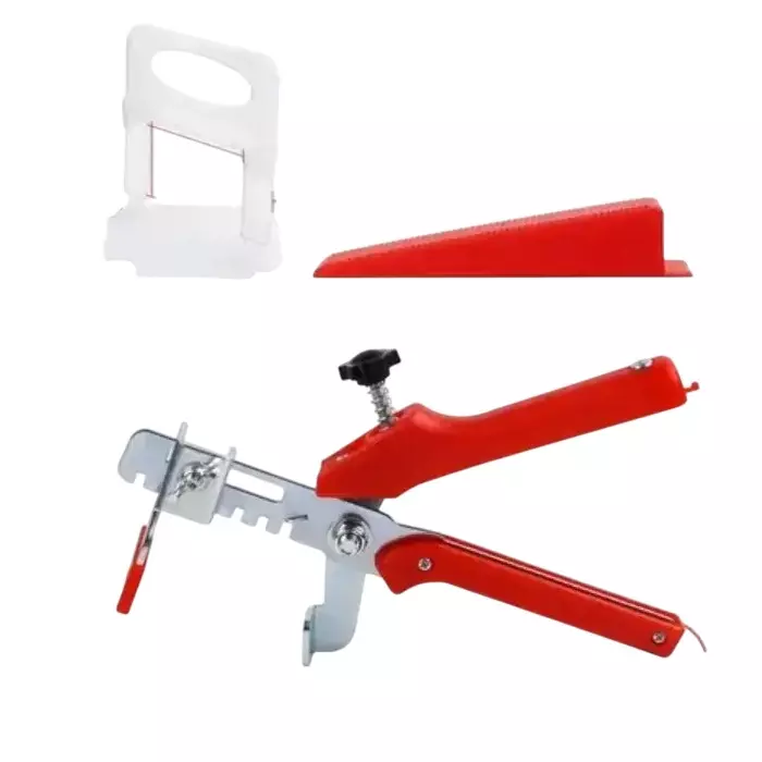 TileMaster 200 Pcs Tile Leveling Spacer Clip with 100 Wedges and 1 Plier Combo 3 mm Non-Magnetic Durable Plastic Red & White 5 cm Length TM-215