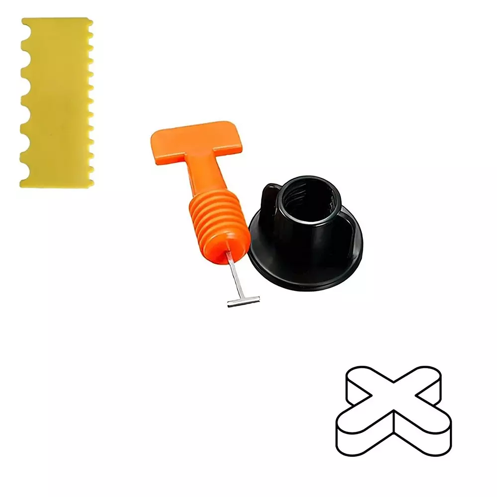 OLLSET 100 Pcs Tile Leveling System Kit With Spacers & Plastic Trowel 31 mm (1.22 inch) Length Plastic, Steel 3 mm Thickness Orange, Black