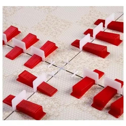 FLAMINGO ENTERPRISE Tile Leveling System Kit 200 Clips, 100 Wedges, 1 Piece Palayer with Lever Tool Non-Magnetic Red & White 9.5 cm Length, FM-522