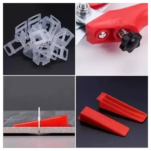 FLAMINGO ENTERPRISE Tile Leveling System Kit 200 Clips, 100 Wedges, 1 Piece Palayer with Lever Tool Non-Magnetic Red & White 9.5 cm Length, FM-522