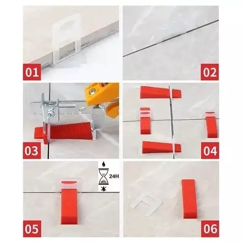 FLAMINGO ENTERPRISE Tile Leveling System Kit 200 Clips, 100 Wedges, 1 Piece Palayer with Lever Tool Non-Magnetic Red & White 9.5 cm Length, FM-522