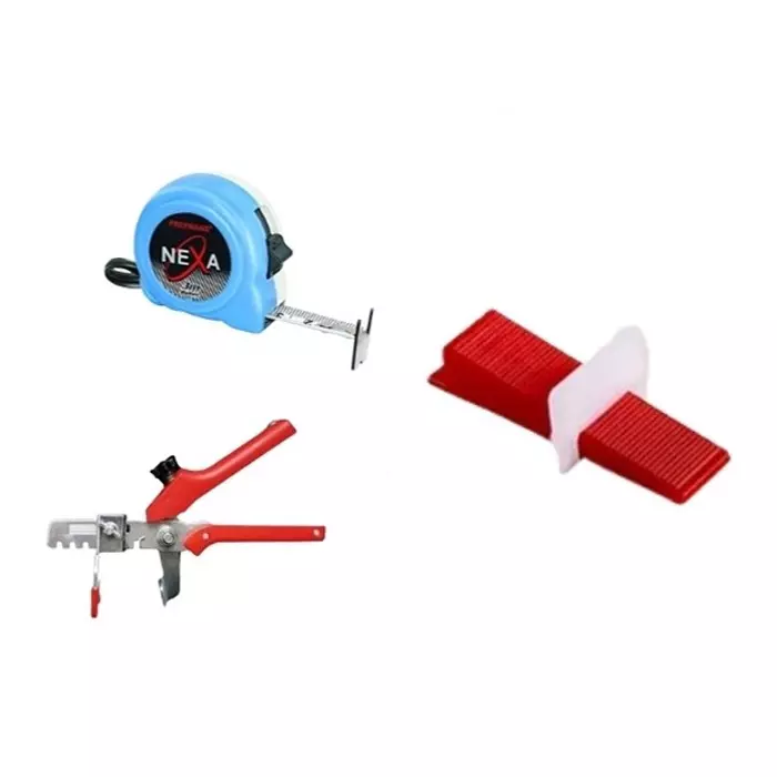 FLAMINGO ENTERPRISE Tile Leveler Kit 100 Pcs Wedge, 100 Clip Spacer, Plier & Measurement Scale Combo 3 mm Durable Plastic & Alloy Multiple Color 7 cm Length, FM-438