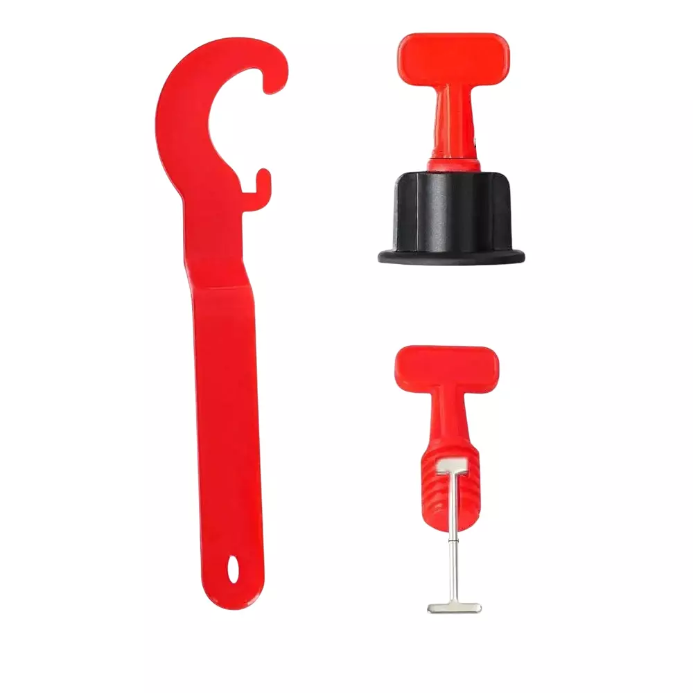TileMaster 50 Pcs Reusable Adjustable Tile Leveling System Kit with 1 Special Wrench Non-Magnetic Durable Plastic Black & Red 30 cm Length, TM-95
