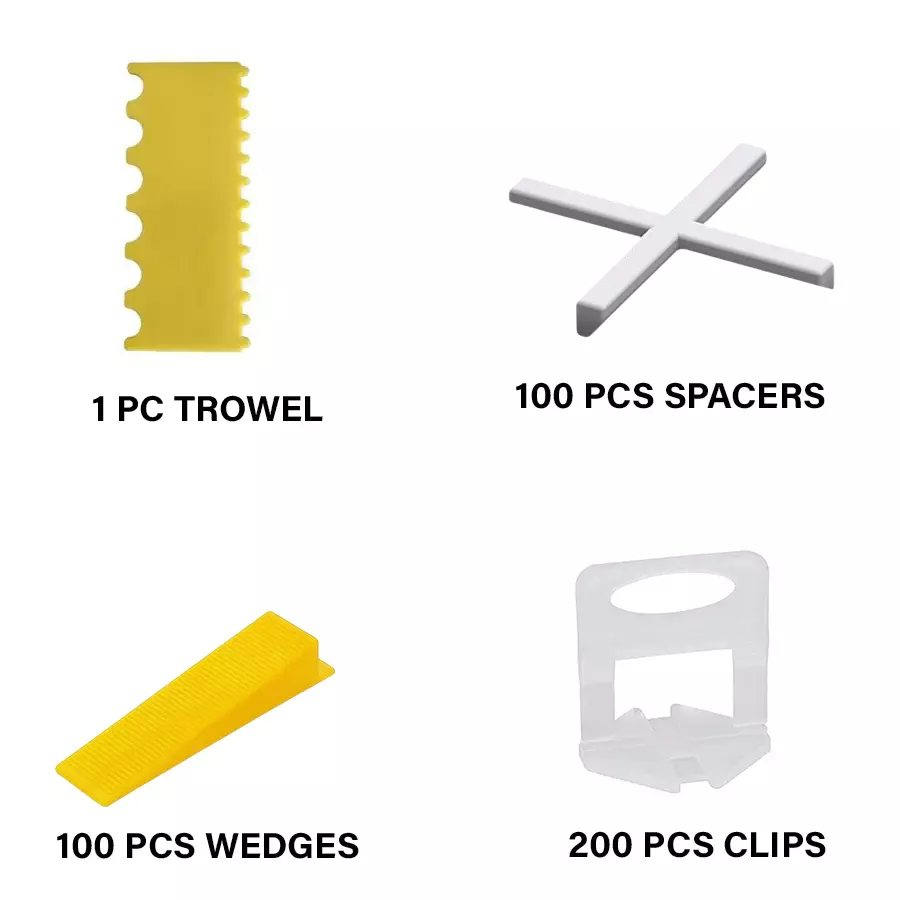 SUNELITE Tile Leveling Wedge and Clip with Tile Spacer Trowel Kit Plastic Hand Grip Yellow & White 3 mm (Spacer) Thickness 5 cm Length