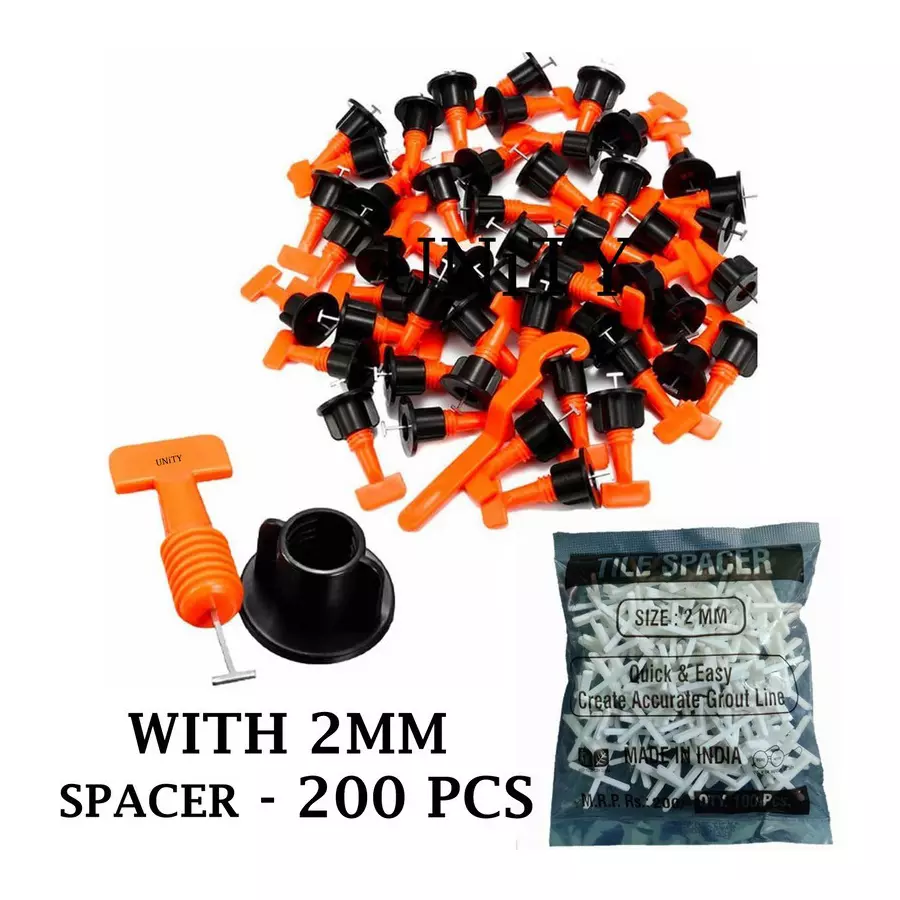 FLAMINGO ENTERPRISE Tile Leveling System 50 Pcs Kit With 1 Special Wrench & 2 mm Spacer 200 Non-magnetic Post Level 4 cm Length, FM-343