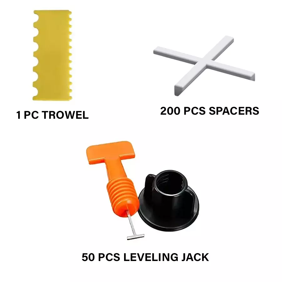SUNELITE Tile Leveling System Jack With Tile Spacer Trowel Kit Polypropylene & Steel Hand Grip Orange & Black 3 mm (Spacer) Thickness 1.22 cm Length