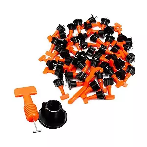 Catson 50 Pcs Tile Leveling System Kit & 1 Adjuster Tool Mason's Level Plastic Black & Orange 7 cm Length