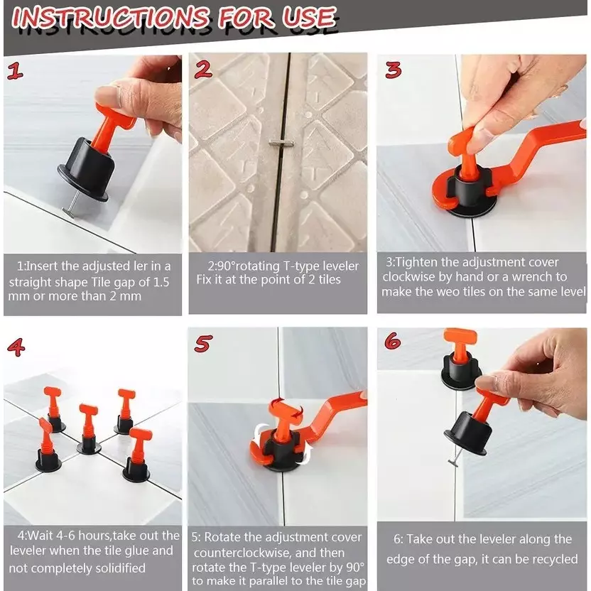 Fairmate Tile Leveling System Leveler Needle Kit Plastic & Steel 4 cm Length Black & Red 22 mm Thickness Hand Grip for Home & Professional Use