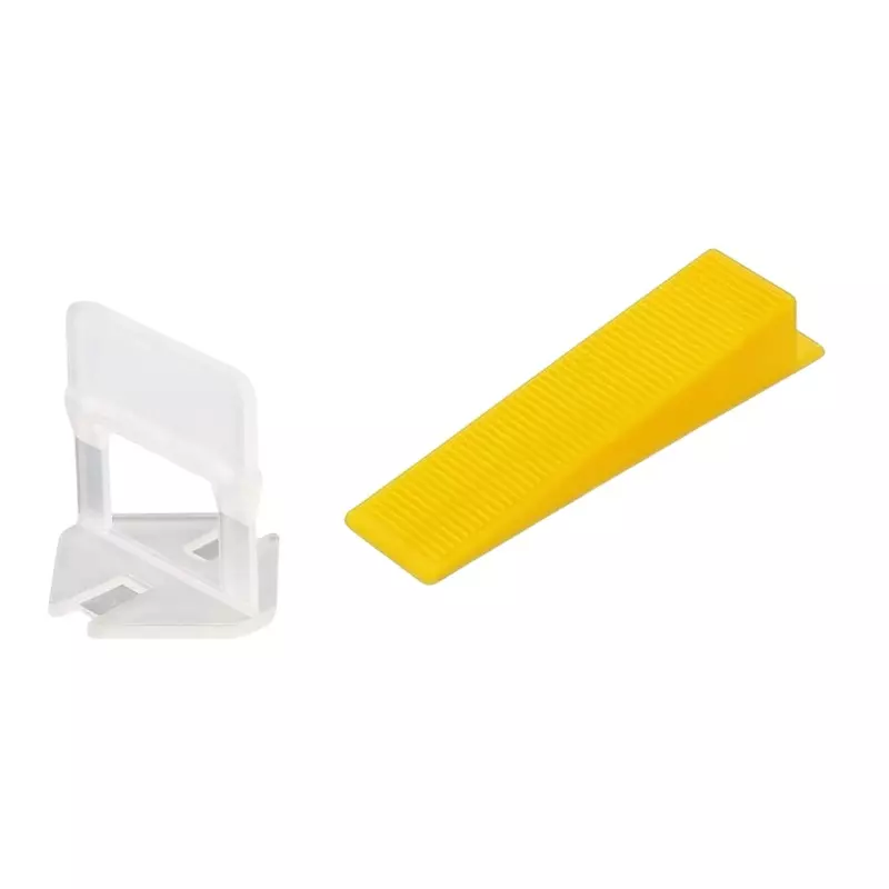 TileMaster 100 Pcs Tile Leveling Spacer Clip with 50 Wedges 2 mm Non-Magnetic Durable Plastic Yellow & White 22.8 cm Length TM-75