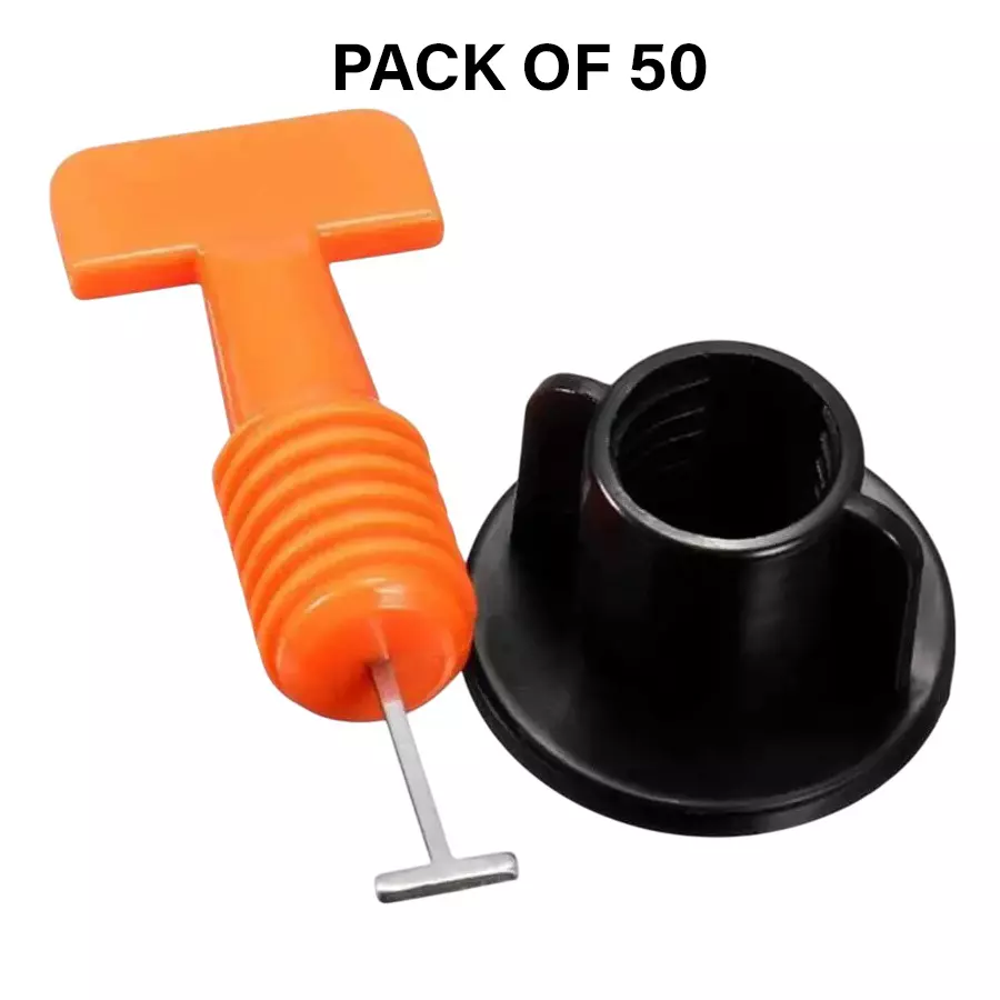 GENERIC Tile Levelling System Jack with Wrench Orange & Black Plastic Hand Grip for Home & Professional Use, (50 Pcs Jack, 1 Pc Wrench)
