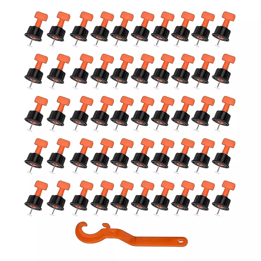 GENERIC Tile Levelling System Jack with Wrench Orange & Black Plastic Hand Grip for Home & Professional Use, (50 Pcs Jack, 1 Pc Wrench)