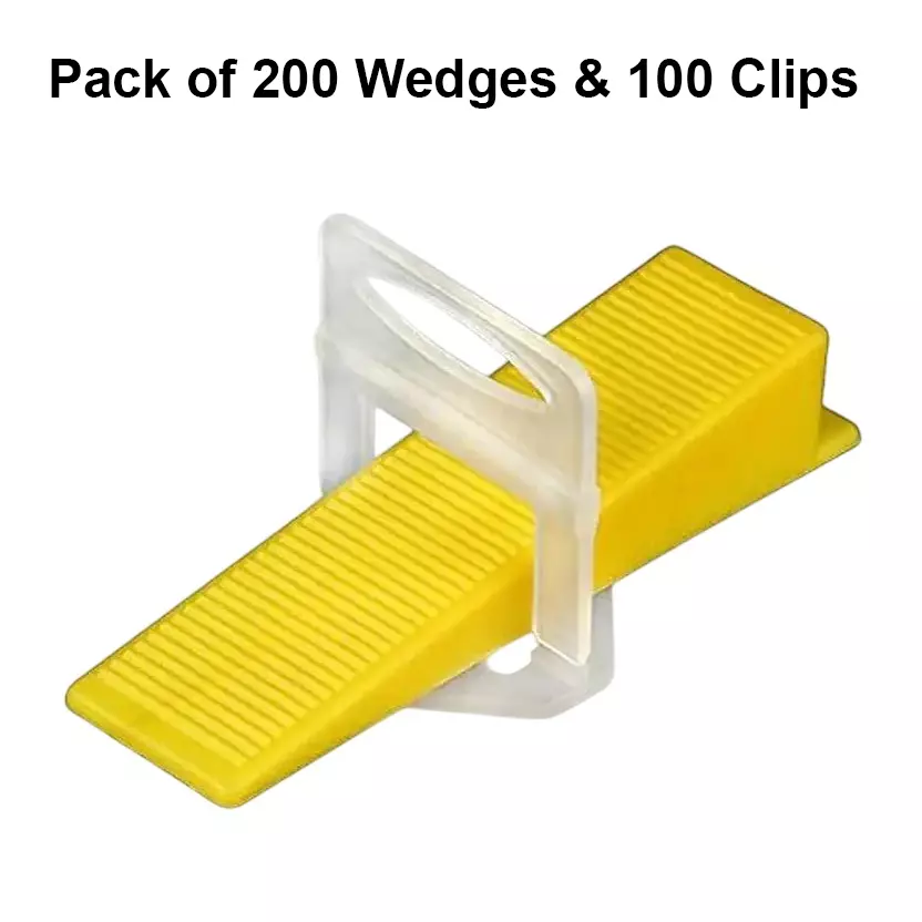 DISHATOOLS Tile Leveling System Kit 100 Wedges & 200 Clips Yellow & White Plastic for Home & Professional Use