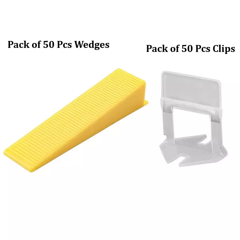 Fairmate New Reusable Leveling  50 Pcs Wedges & 50 Pcs Clip Kit Non Magnetic Plastic 9 cm Length Yellow for Home & Professional Use
