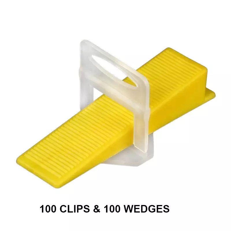 TileMaster 100 Pcs Tile Leveling Spacer Clip with 100 Wedges 4 mm Non-Magnetic Durable Plastic Yellow & White 11 cm Length TM-220