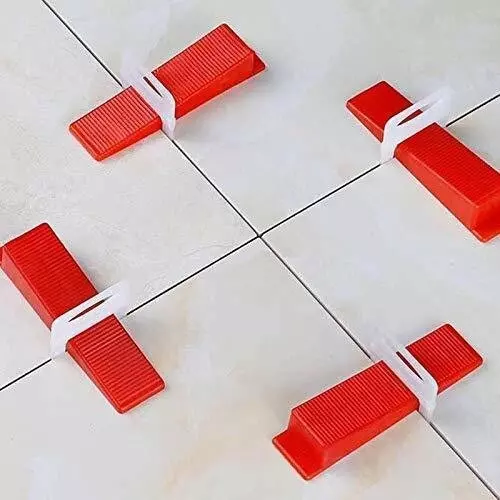 FLAMINGO ENTERPRISE Tile Leveler Kit 50 Pcs Wedge & 100 Clip Spacer 3 mm Durable Plastic Red & White 20 cm Length, FM-273