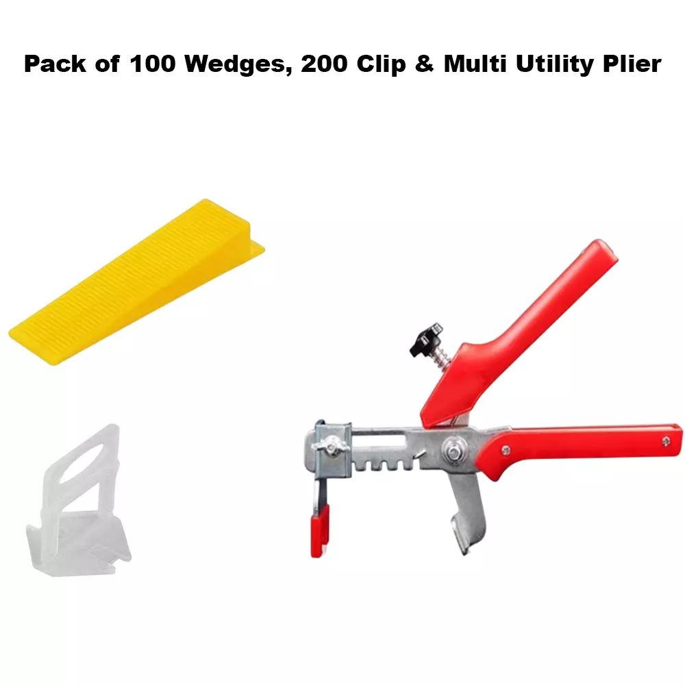 FLAMINGO ENTERPRISE Tile Leveler Kit 100 Pcs Wedge, 200 Clip Spacer & Plier Combo 3 mm Durable Plastic Multiple Color 4.1 cm Length, FM-545