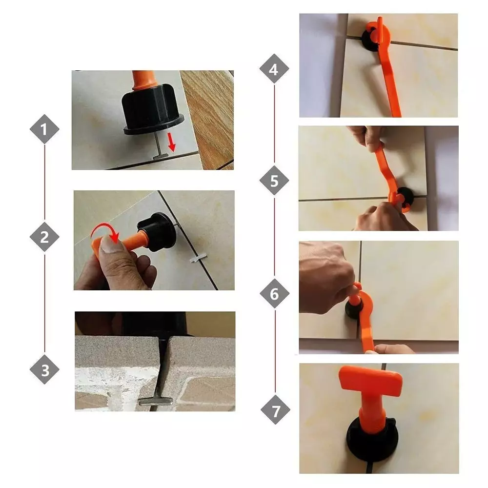TileMaster 50 Pcs Reusable Adjustable Tile Leveling System Kit with 1 Special Wrench Non-Magnetic Durable Plastic Black & Orange 22 mm Length, TM-180