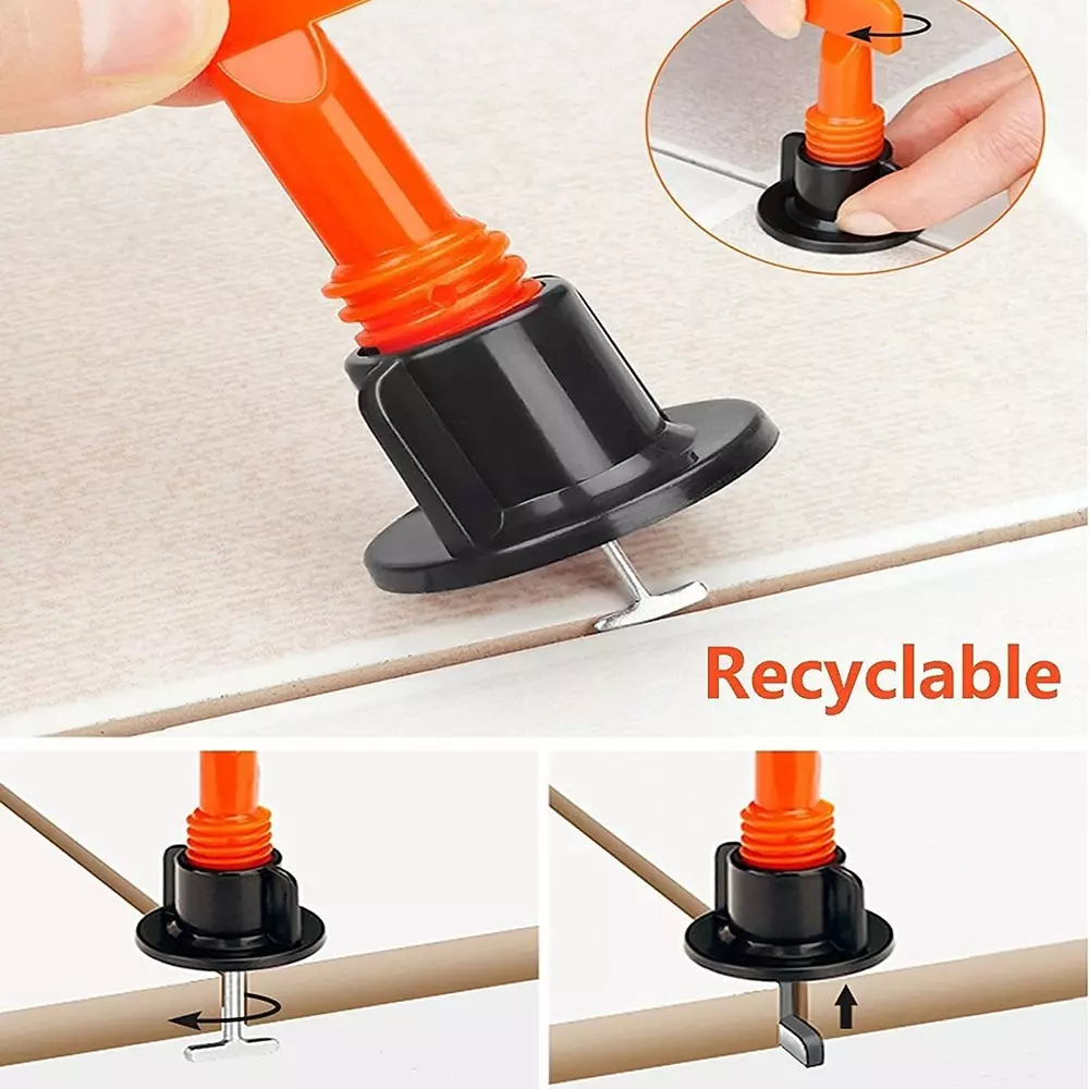 TileMaster 50 Pcs Reusable Adjustable Tile Leveling System Kit with 1 Special Wrench Non-Magnetic Durable Plastic Black & Orange 22 mm Length, TM-180