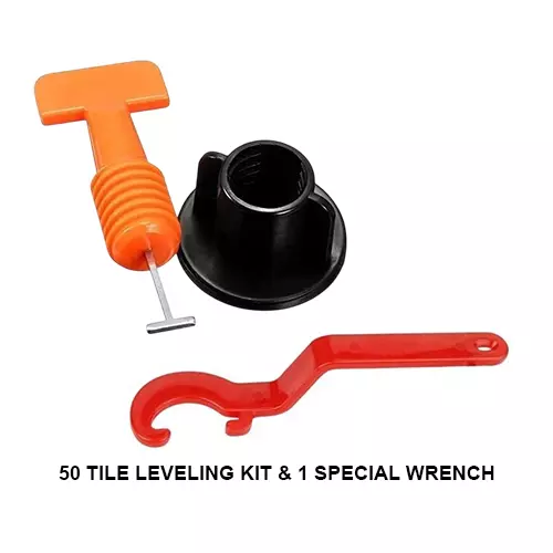 TileMaster 50 Pcs Reusable Adjustable Tile Leveling System Kit with 1 Special Wrench Non-Magnetic Durable Plastic Black & Orange 22 mm Length, TM-180