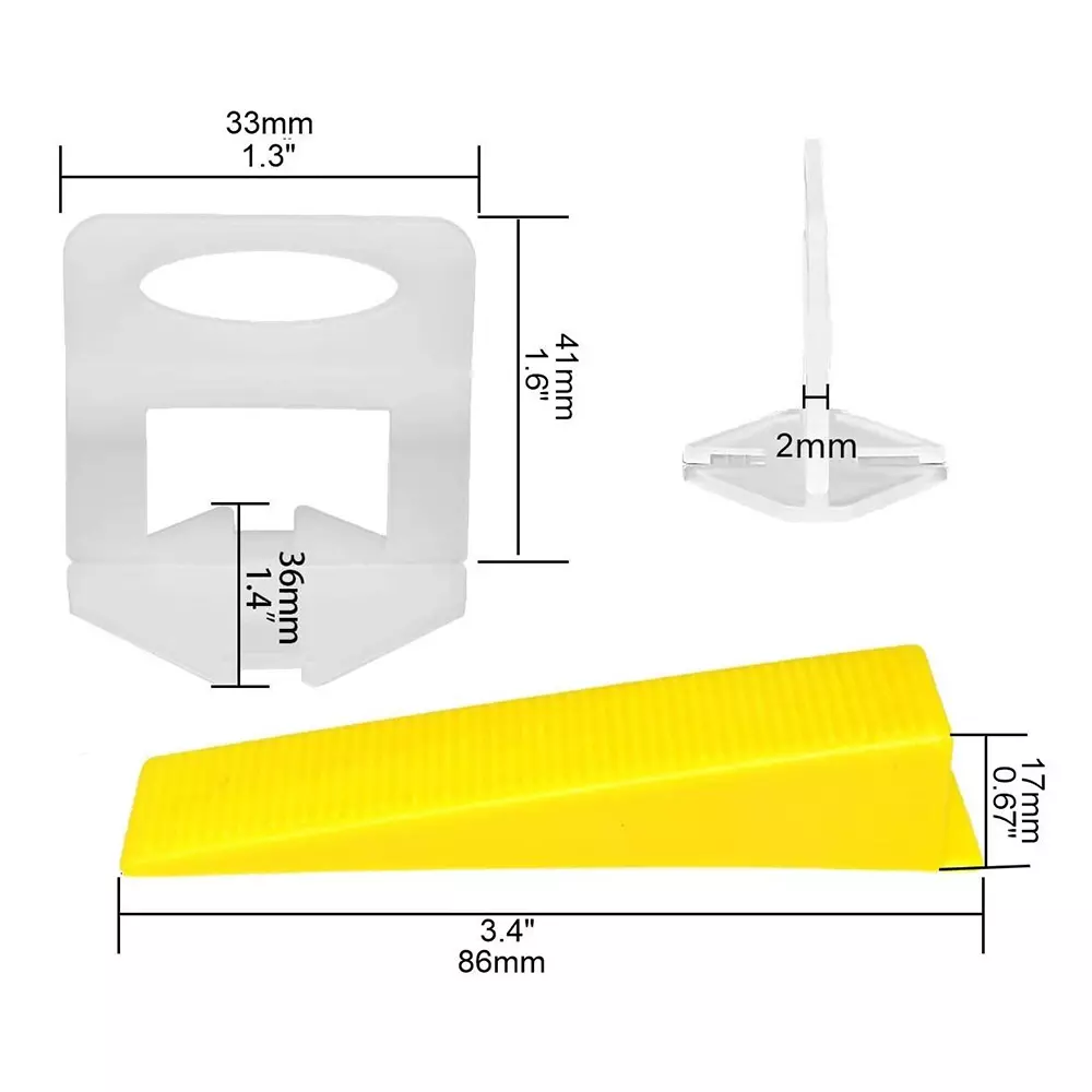 GETANYWAY 50 Pcs Tile leveling Spacer Clips With 50 Pcs Wedge 2 mm (0.07 inch) Line Level Non Magnetic PVC
