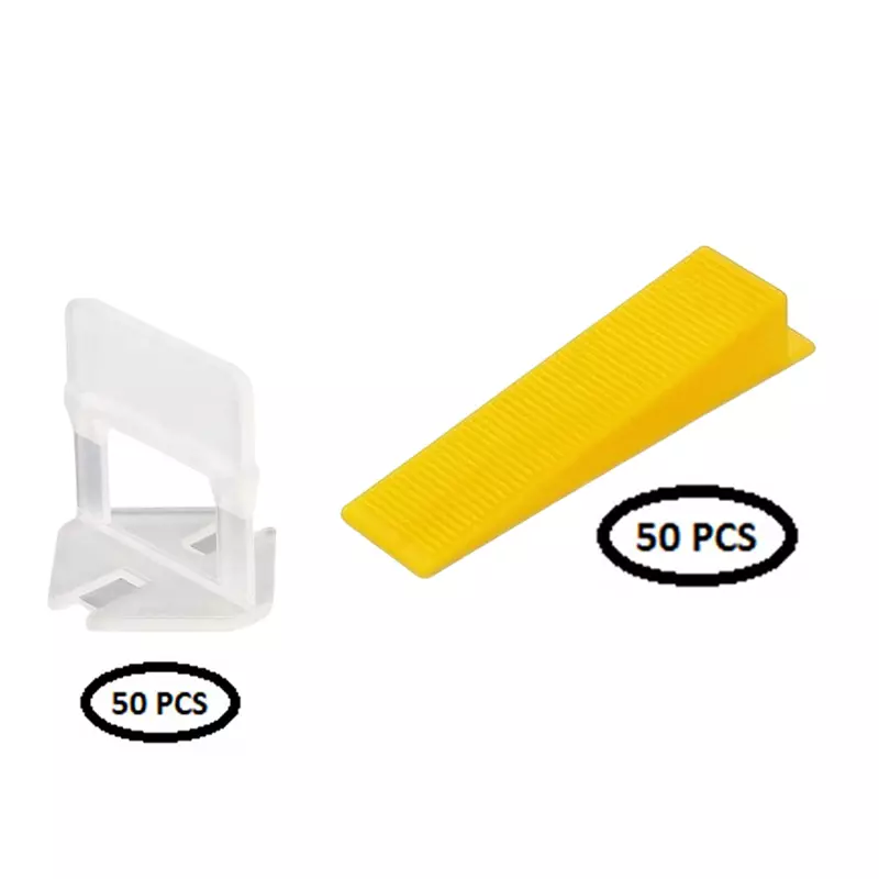 GETANYWAY 50 Pcs Tile leveling Spacer Clips With 50 Pcs Wedge 2 mm (0.07 inch) Line Level Non Magnetic PVC