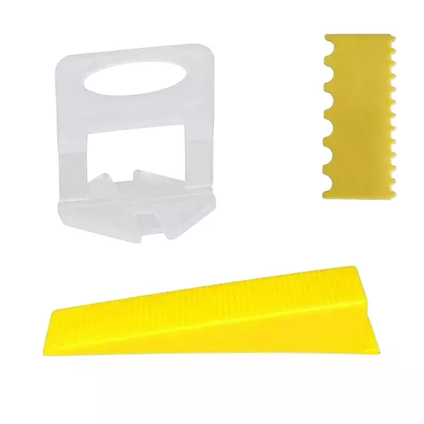 OLLSET Wall Floor Spacer Tile Levelling Tools Kit 100 Pcs Wedge, 200 Pcs Clips with Plastic Trowel 50 mm (5 cm) Length 2 mm Thickness