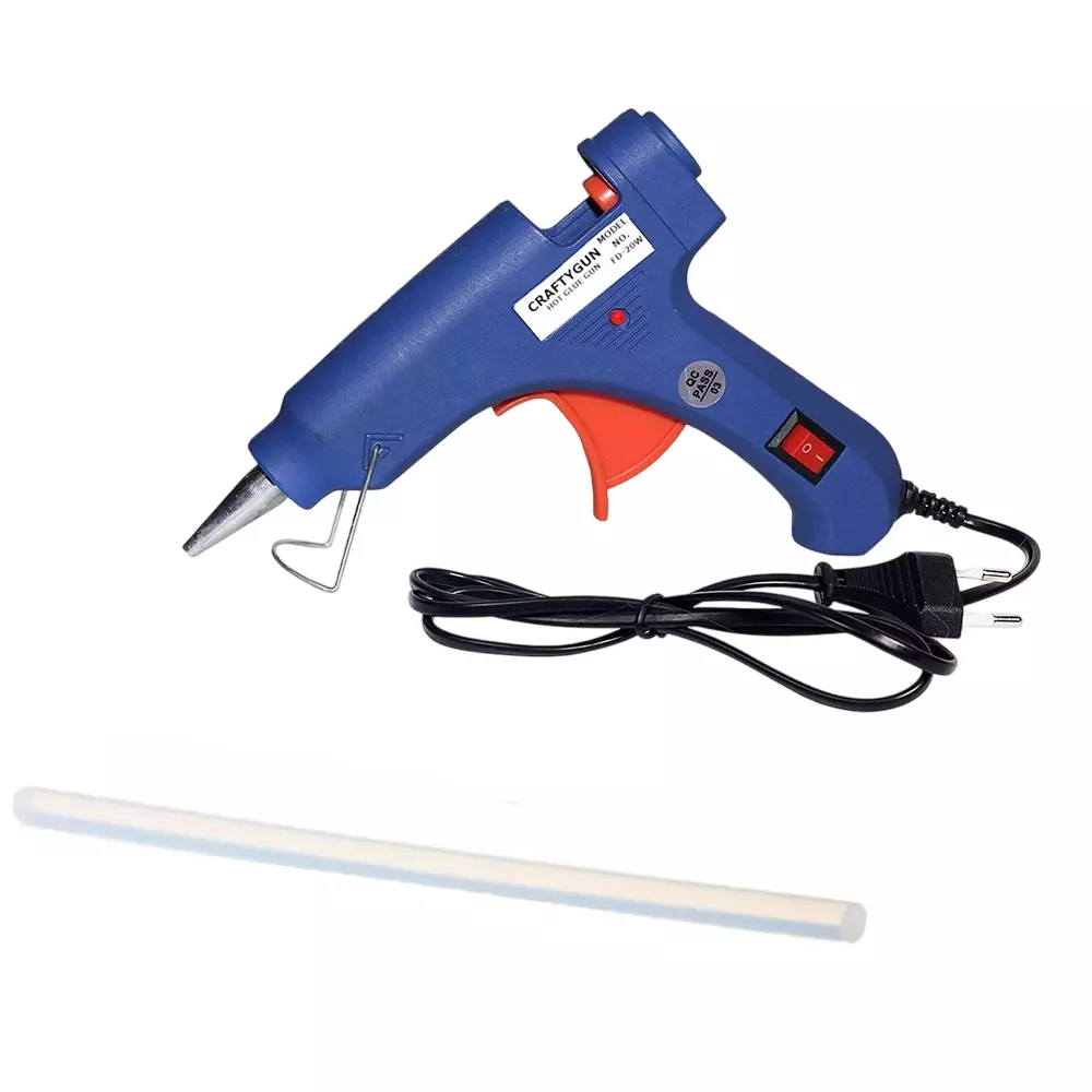 CRAFTYGUN 20 W Standard Temperature Glue Gun with 1 Stick ON OFF Switch & Indicator 7 mm Stick Diameter Blue, BLMINI-20WWT-1-ST