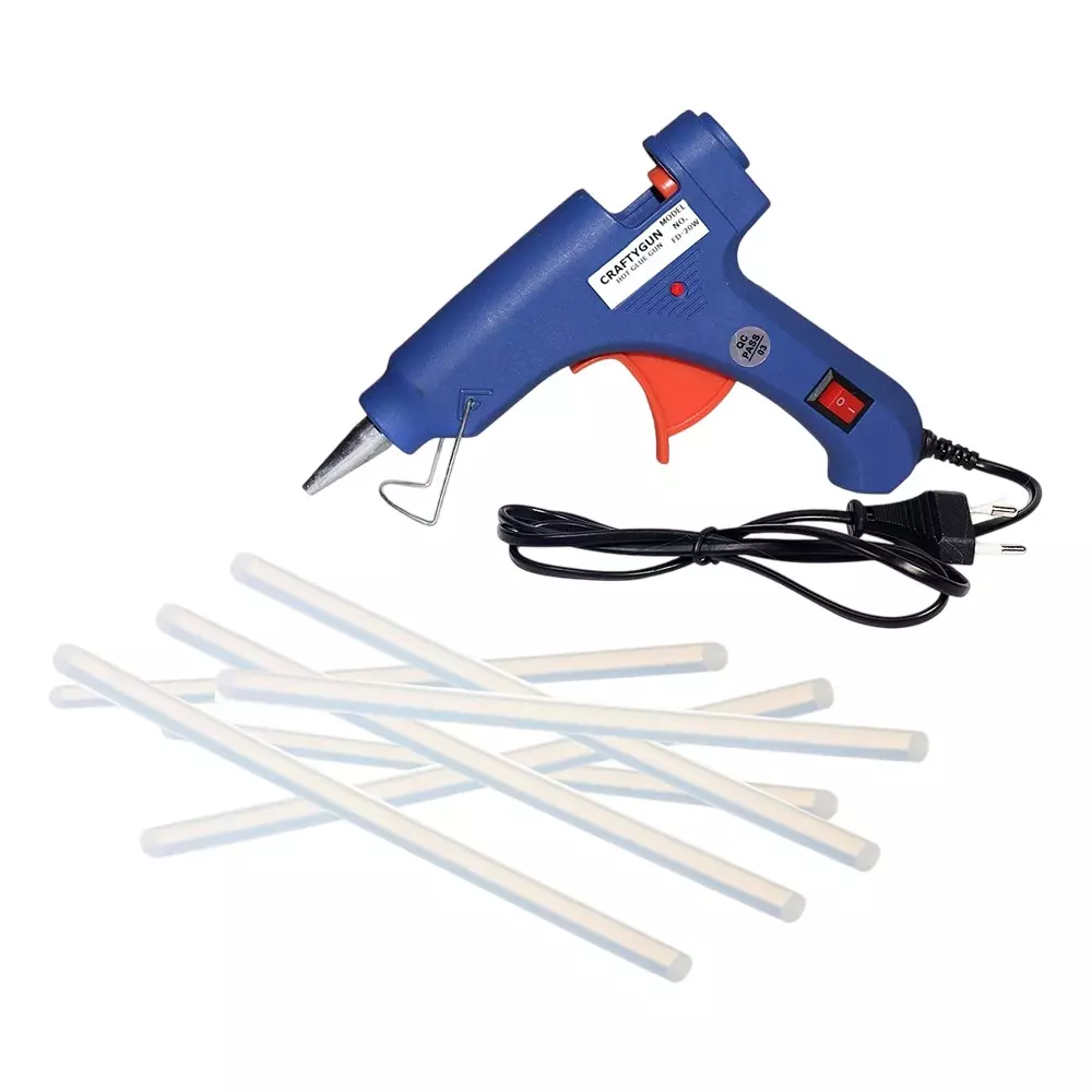 CRAFTYGUN 20 W Standard Temperature Glue Gun with 7 Sticks ON OFF Switch & Indicator 7 mm Stick Diameter Blue, BLMINI-20WWT-7-ST