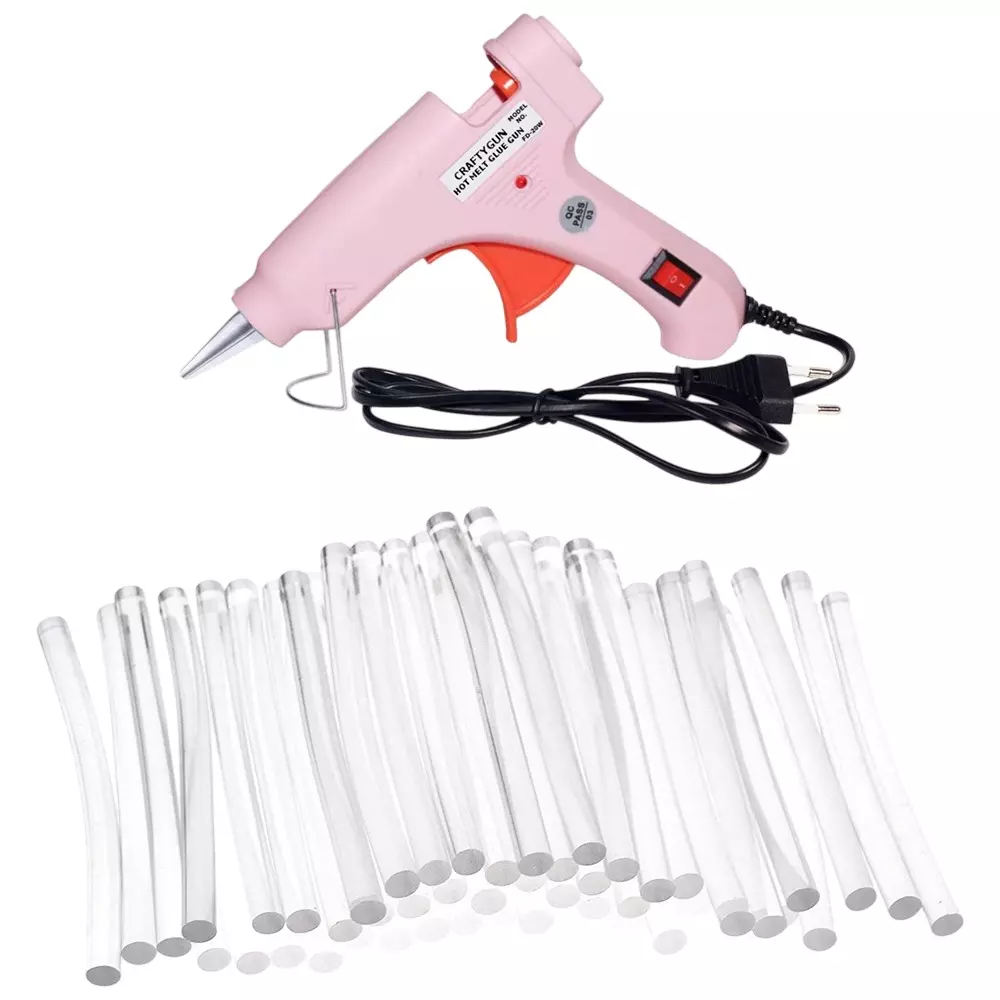 CRAFTYGUN 20 W Standard Temperature Glue Gun with 50 Sticks ON OFF Switch & Indicator 7 mm Stick Diameter Pink, (PINK)MINI-20WWT-50-ST