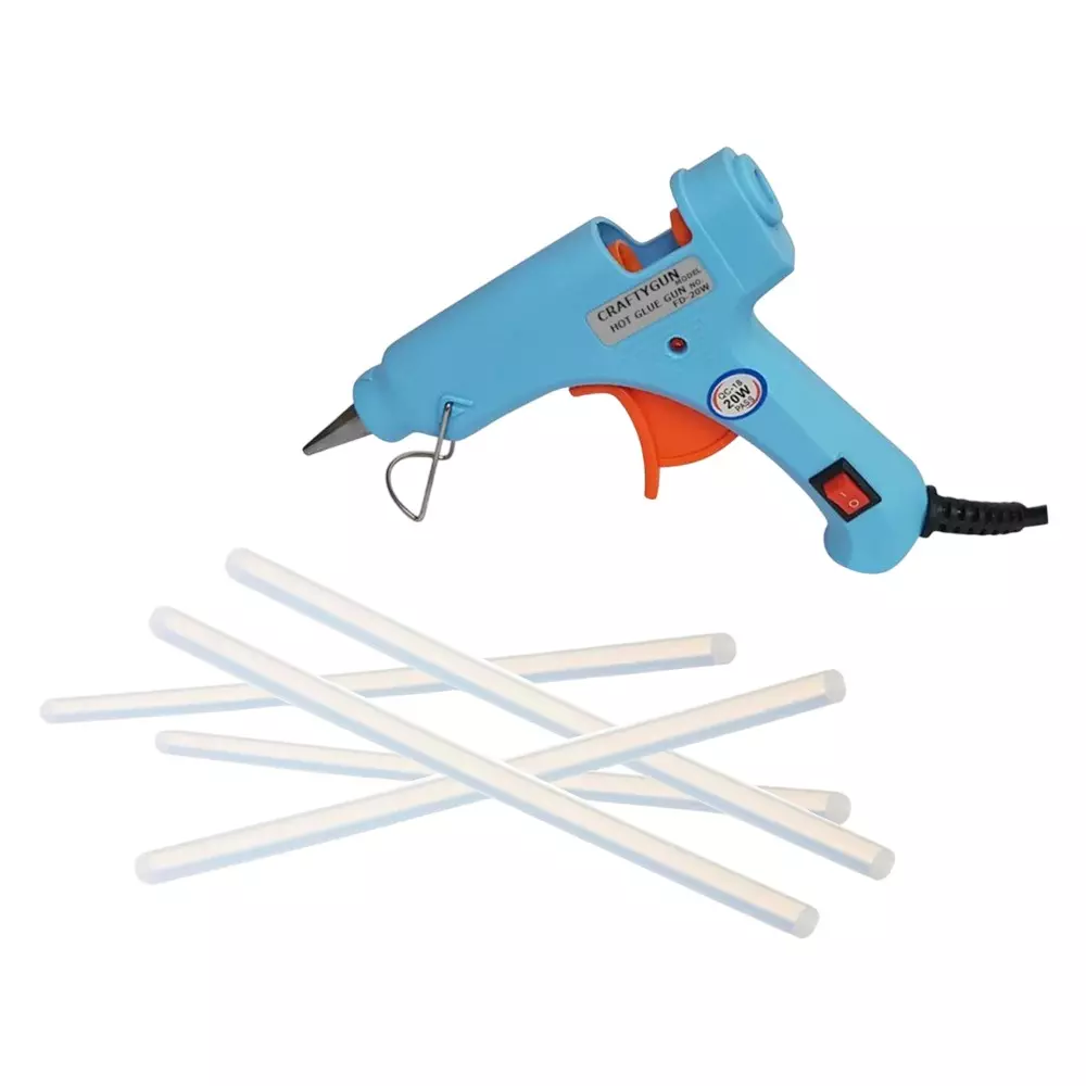 CRAFTYGUN 20 W Standard Temperature Glue Gun with 5 Sticks ON OFF Switch & Indicator 7 mm Stick Diameter Sky Blue, (SKYBLUE)MINI-20WWT-5-ST