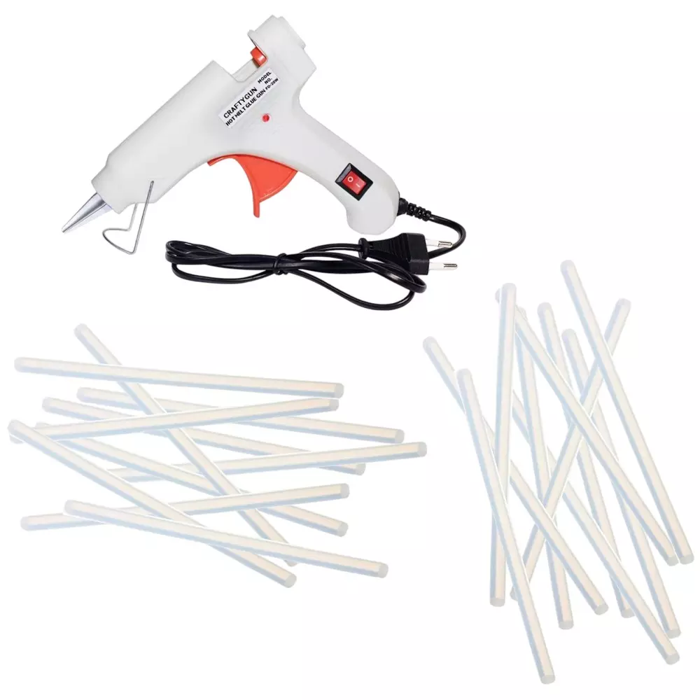 CRAFTYGUN 20 W Glue Gun with 20 Sticks ON OFF Switch & Indicator 7 mm Stick Diameter White, SH_(WHITEE)MINI-20WWT-20-ST