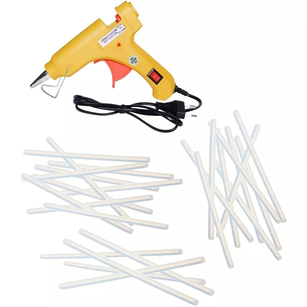 CRAFTYGUN 20 W Glue Gun with 25 Sticks ON OFF Switch & Indicator 7 mm Stick Diameter Yellow, SH_(YEELOO)MINI-20WWT-25-ST