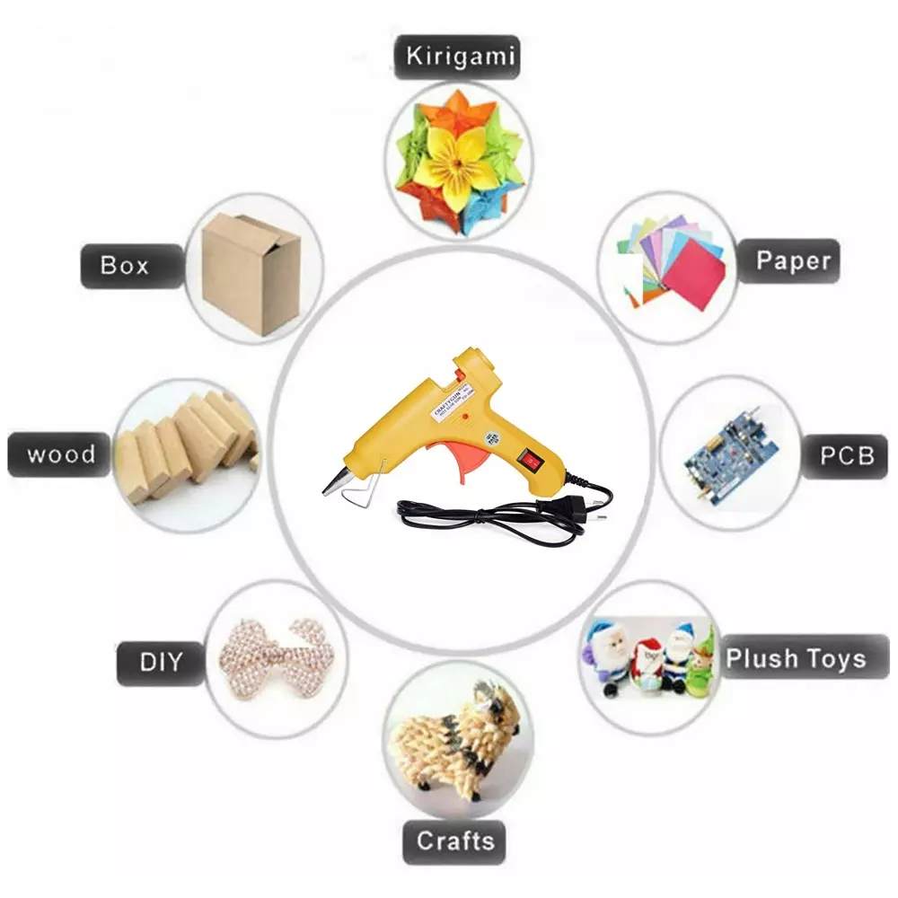 CRAFTYGUN 20 W Standard Temperature Glue Gun with 3 Sticks ON OFF Switch & Indicator 7 mm Stick Diameter Yellow, (YEELOO)MINI-20WWT-3-ST