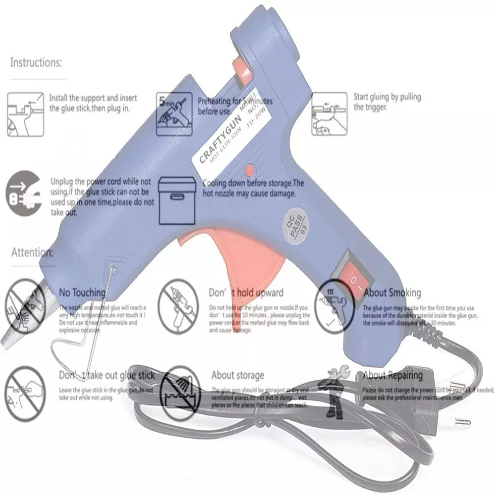 CRAFTYGUN 20 W Mini Glue Gun with 15 Sticks Blue 7 mm Stick Diameter, SH_BBLLUUEEMINI-15-STKKS