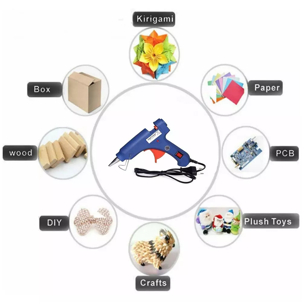 CRAFTYGUN 20 W Mini Glue Gun with 25 Sticks Blue 7 mm Stick Diameter, SH_BBLLUUEEMINI-25-STKKS