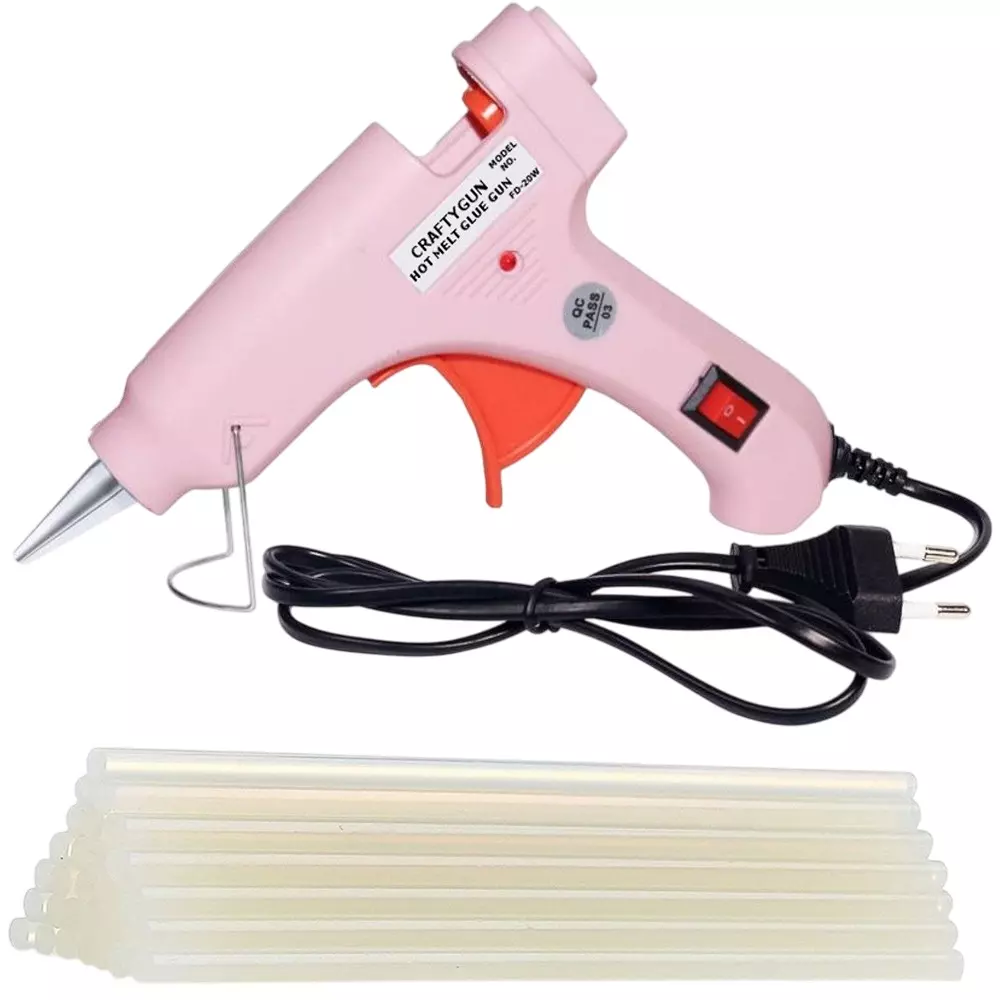 CRAFTYGUN 20 W Mini Glue Gun with 20 Sticks Pink 7 mm Stick Diameter, SH_PPIINK--MINI-20-STKKS-20WT