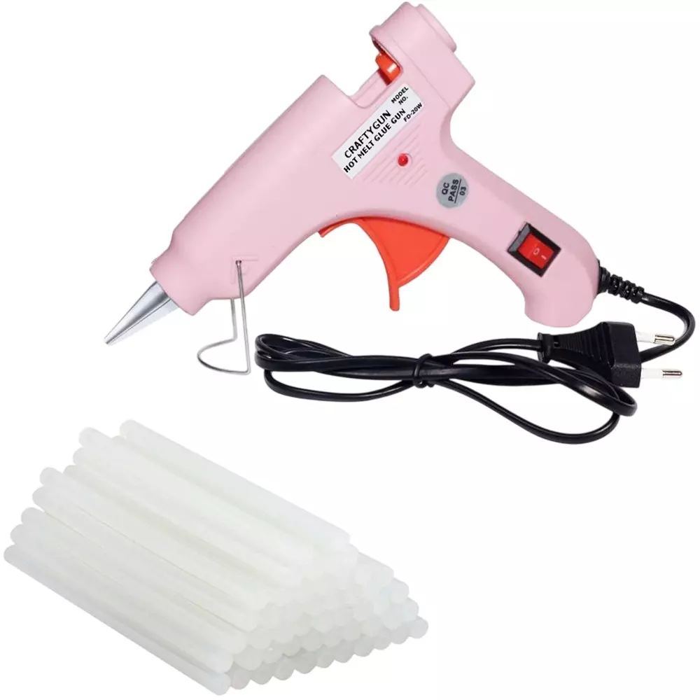 CRAFTYGUN 20 W Standard Temperature Mini Glue Gun with 40 Sticks Pink 7 mm Stick Diameter, PPIINK--MINI-40-STKKS-20WT
