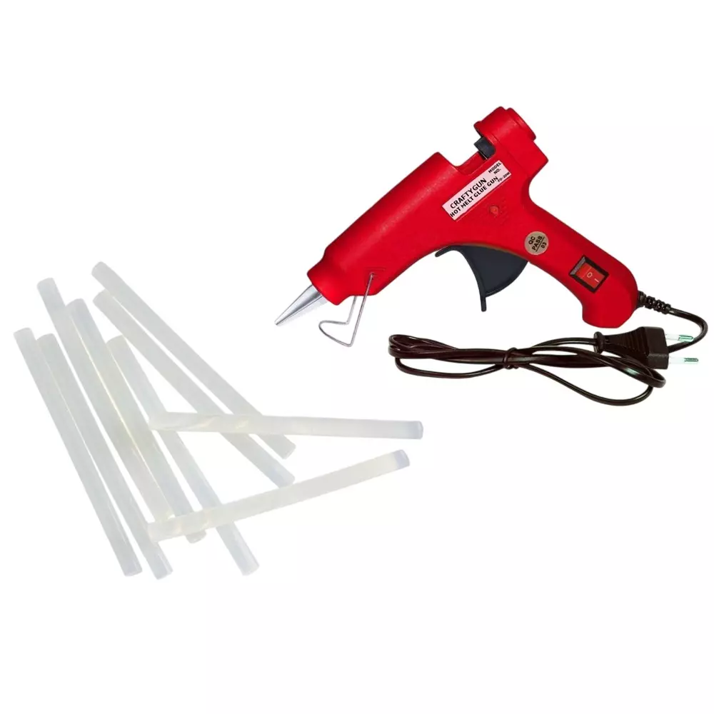 CRAFTYGUN 20 W Mini Glue Gun with 9 Sticks Red 7 mm Stick Diameter, SH_RREEDD--MINI-9-STKKS-20WT