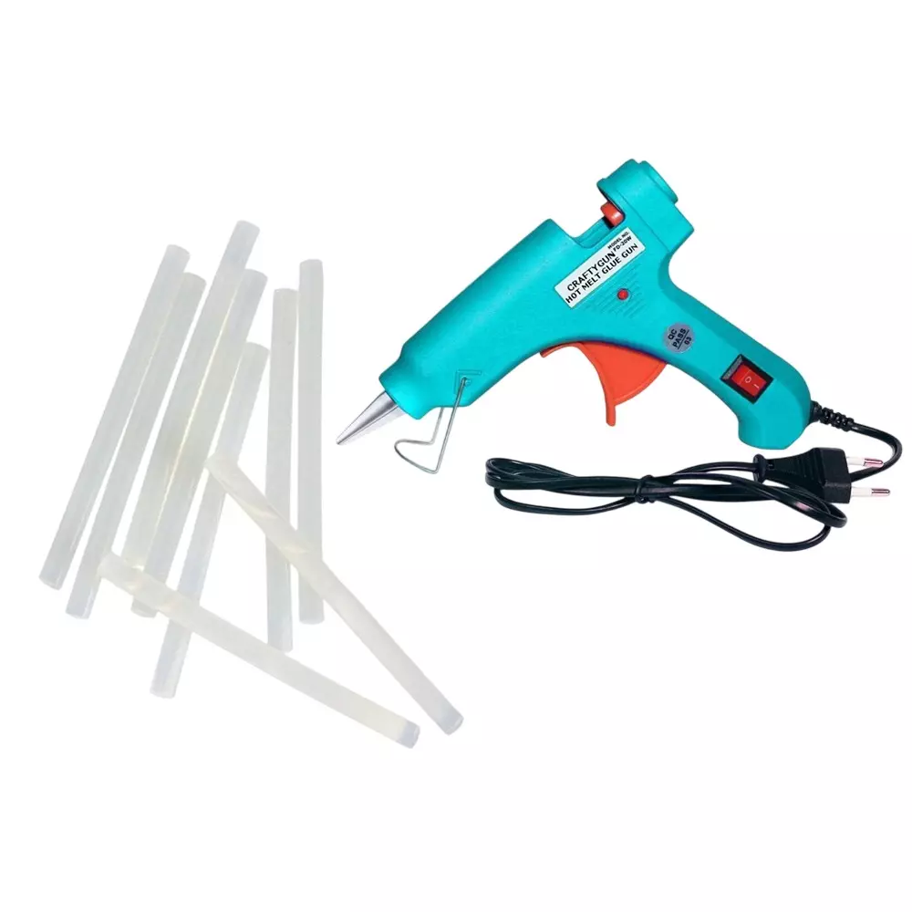 CRAFTYGUN 20 W Standard Temperature Mini Glue Gun with 9 Sticks Turquoise 7 mm Stick Diameter, TURQISS--MINI-9-STKKS-20WT