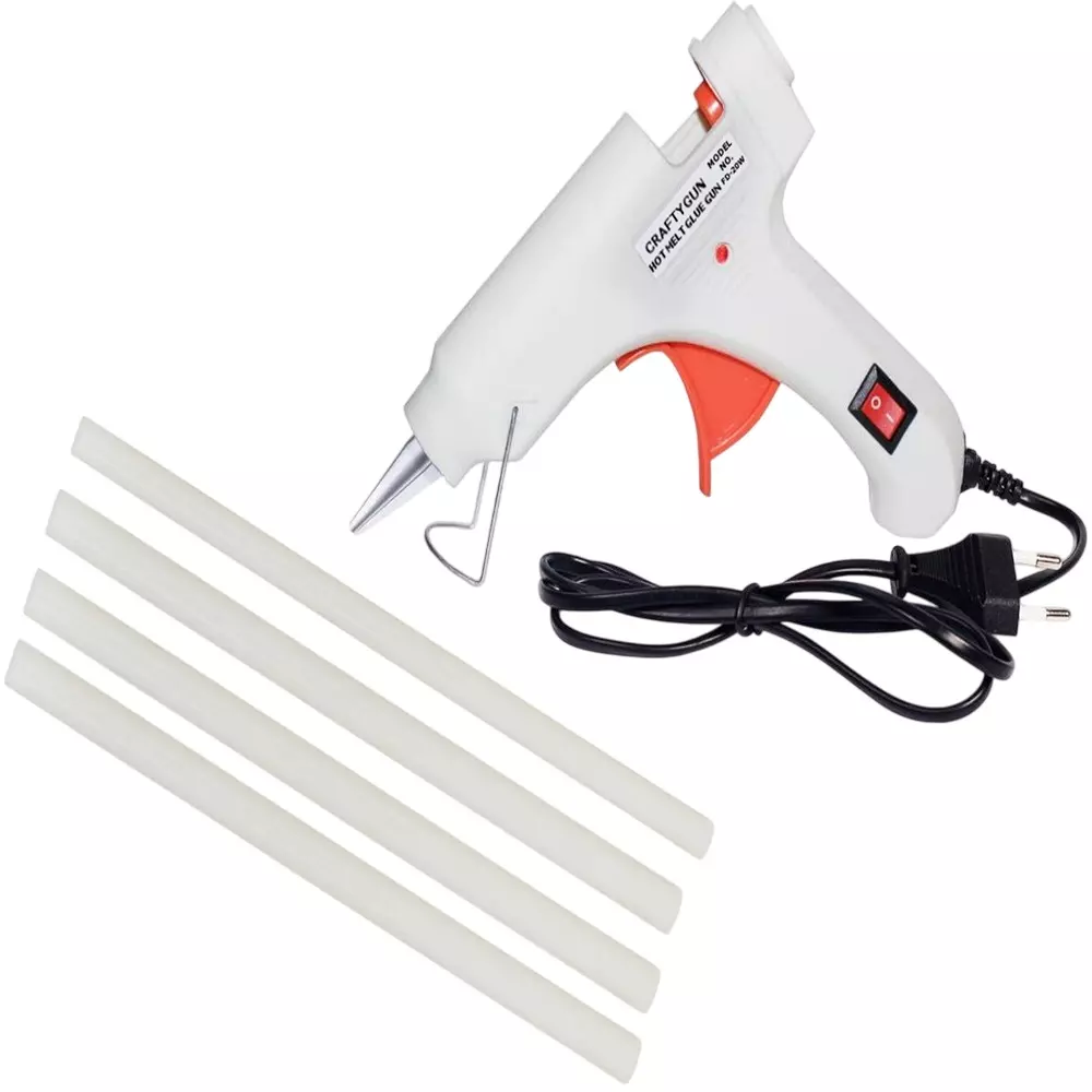 CRAFTYGUN 20 W Standard Temperature Mini Glue Gun with 4 Sticks White 7 mm Stick Diameter, WHHITEE--MINI-4-STKKS-20WT