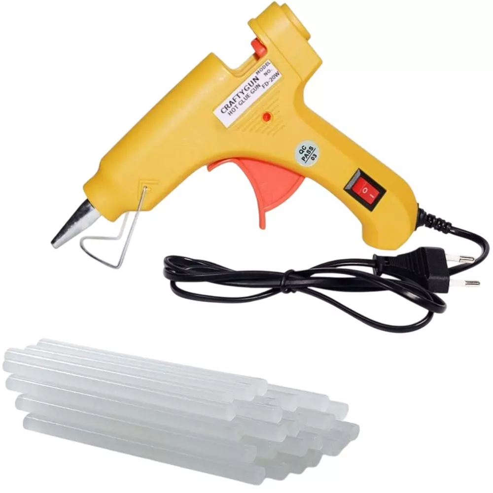 CRAFTYGUN 20 W Mini Glue Gun with 15 Sticks Yellow 7 mm Stick Diameter, SH_YELOWW--MINI-15-STKKS-20WT