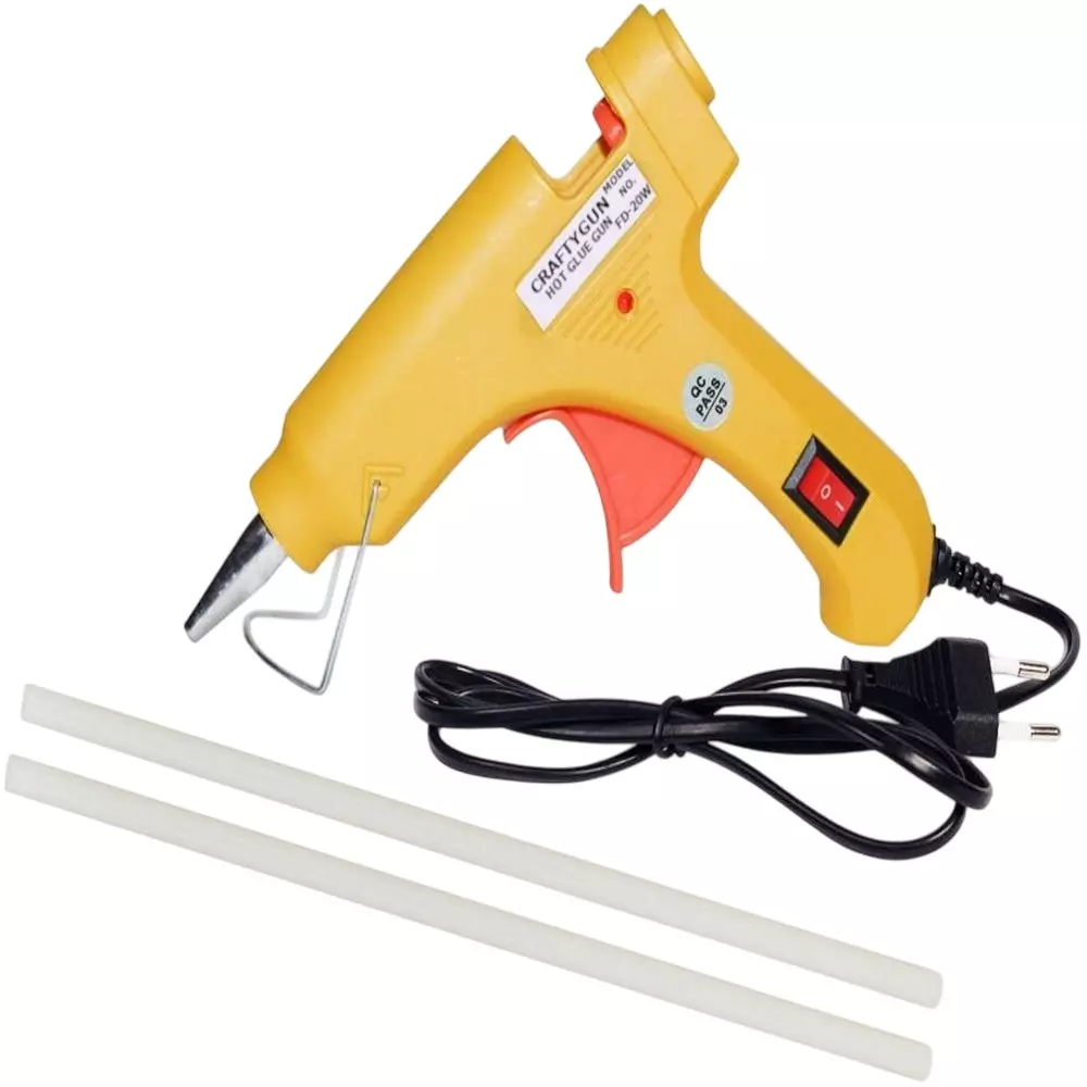 CRAFTYGUN 20 W Mini Glue Gun with 2 Sticks Yellow 7 mm Stick Diameter, SH_YELOWW--MINI-2-STKKS-20WT