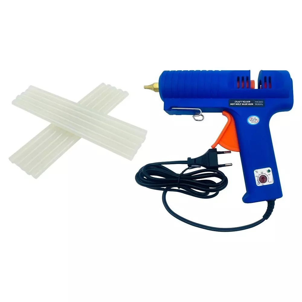 CRAFTYGUN 150 W Standard Temperature Glue Gun with 10 Stick Blue 11 mm Stick Dia., CRAFTYGUN (BLUE) (150 WATT) 10 STICKS