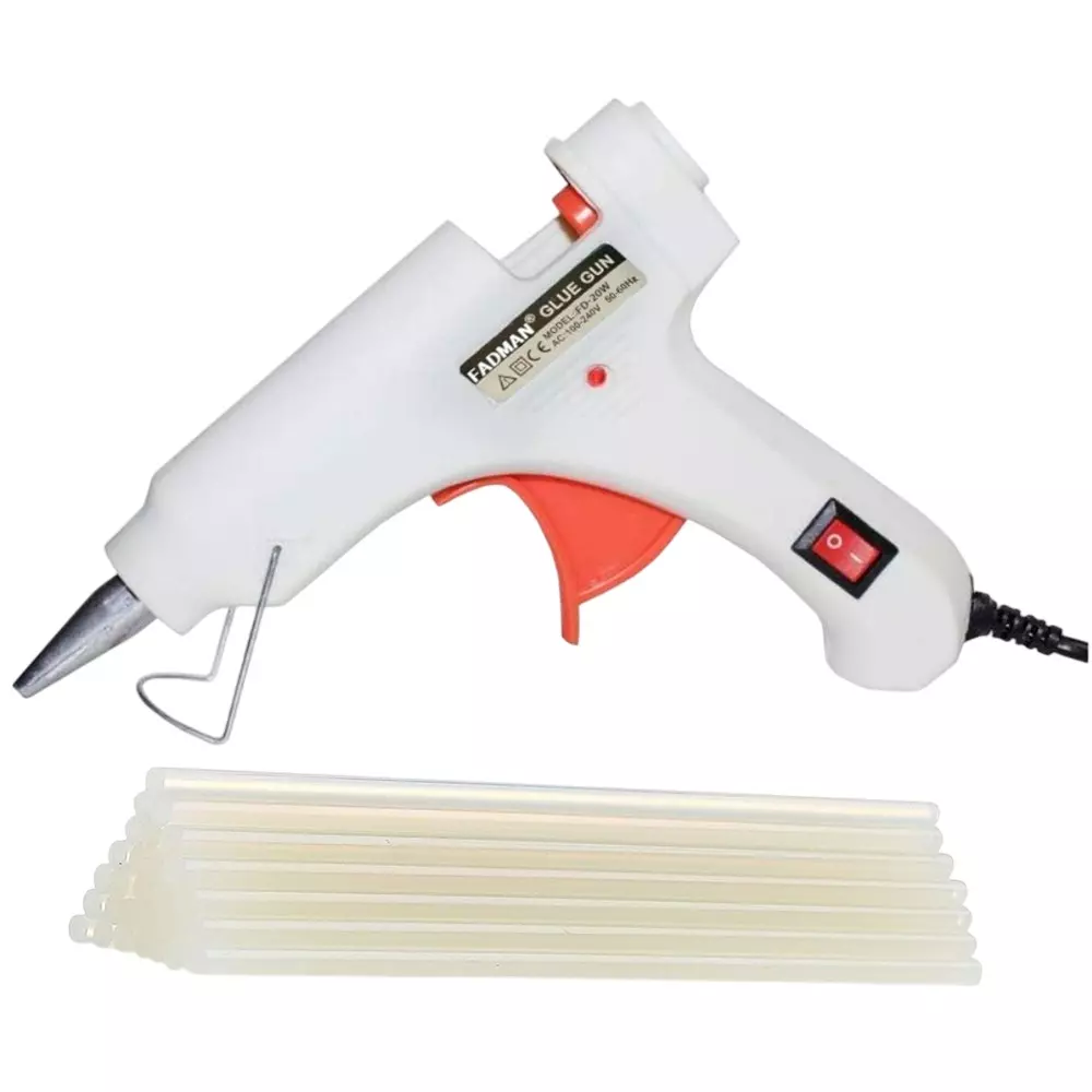 Fadman 20 W Standard Temperature Hot Melt Mini Glue Gun with 20 Stick White 7 mm Stick Dia., 45-Whitemini-20wt-20-St