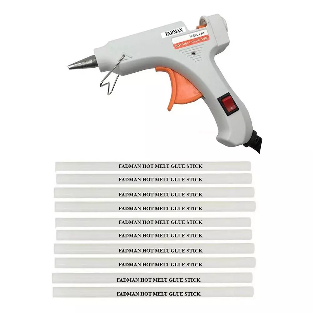 Fadman 20 W Standard Temperature Hot Melt Mini Glue Gun with 10 Stick White 7 mm Stick Dia., white20wtmini10s