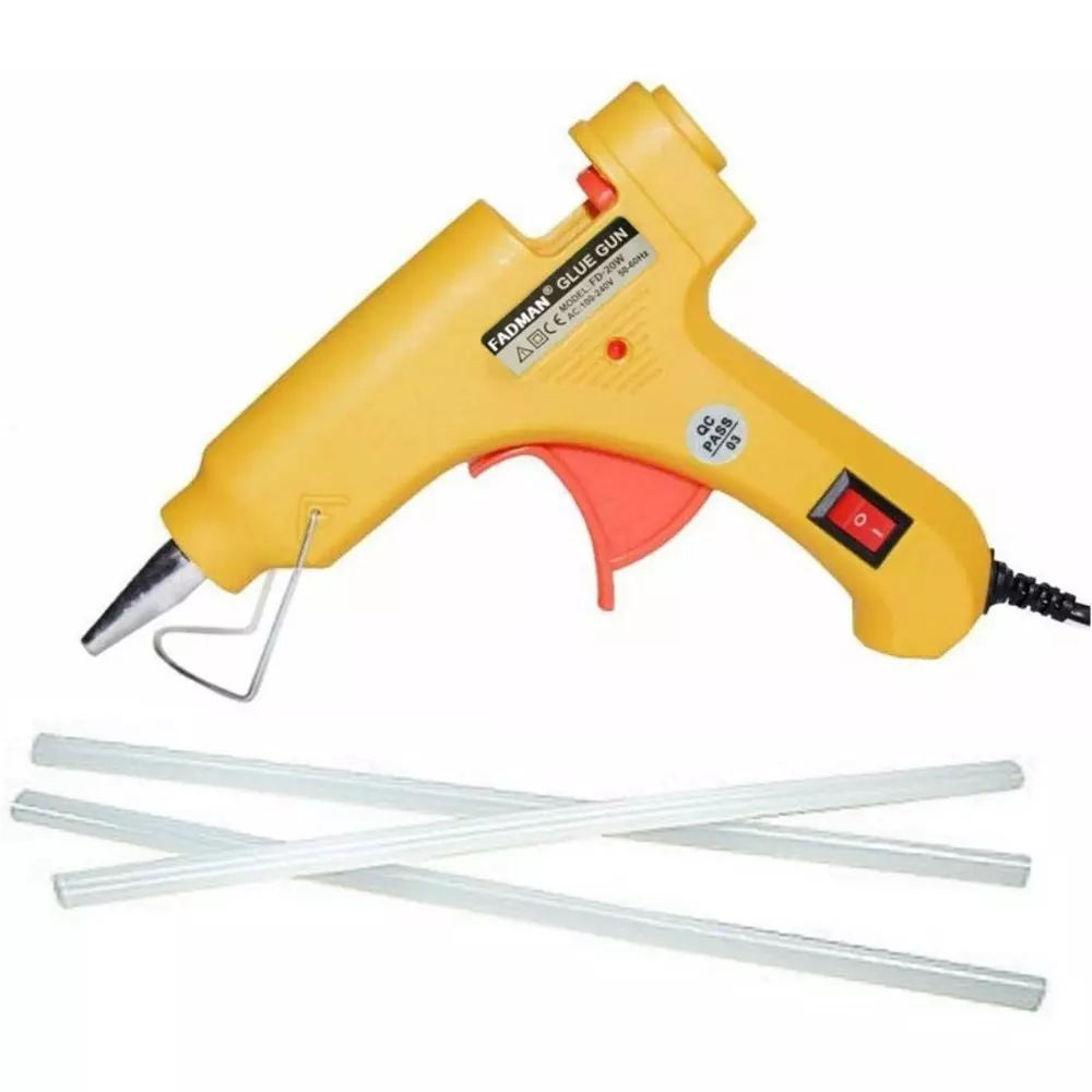 Fadman 20 W Standard Temperature Hot Melt Mini Glue Gun with 3 Stick Yellow 7 mm Stick Dia., 19-Yellowmini-20wt-3-St
