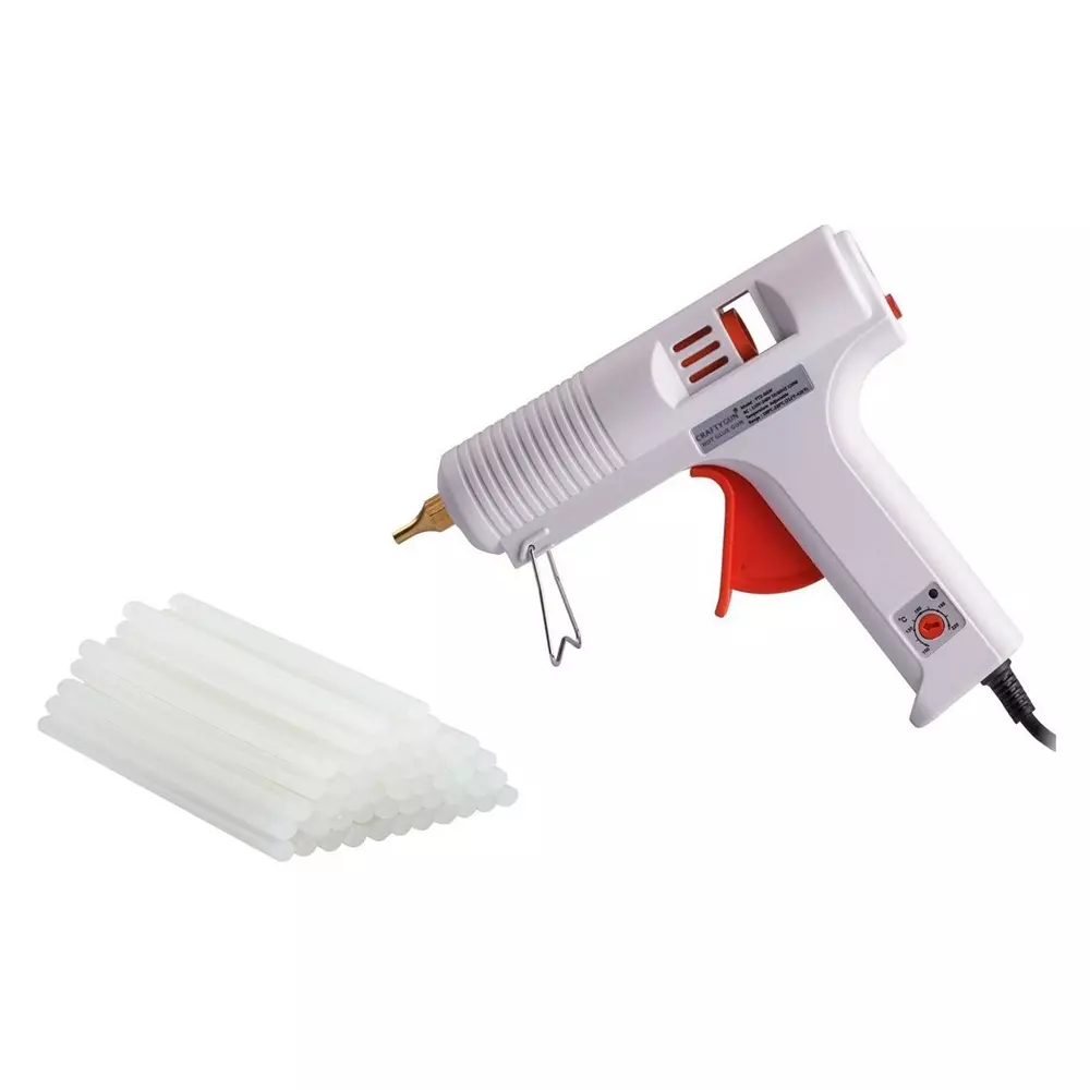 CRAFTYGUN 150 W Crown or Max Hot Melt Glue Gun with 40 Sticks Adjustable Temperature White 11 mm Stick Dia., (CRAFTY)-WHITE(150W)-40-ST