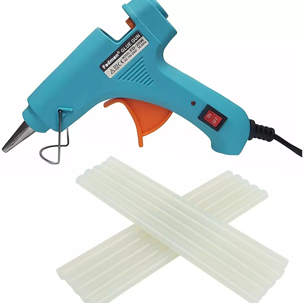 Fadman 20 W Hot Melt Mini Glue Gun with 10 Sticks Standard Temperature Blue 7 mm Stick Dia., FADMANBLUEMINI20WT10ST