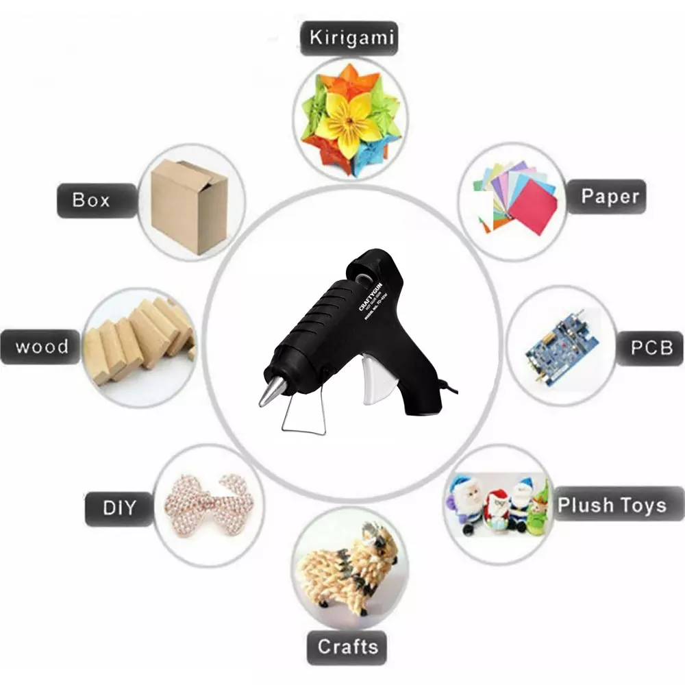 CRAFTYGUN 40 W Trigger Feed Hot Glue Gun Black with 30 Stick, FD-40 W