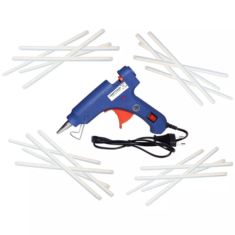 CRAFTYGUN 20 W Glue Gun with 20 Sticks ON OFF Switch & Indicator 7 mm Stick Diameter Blue, SH_BLMINI-20WWT-20-ST